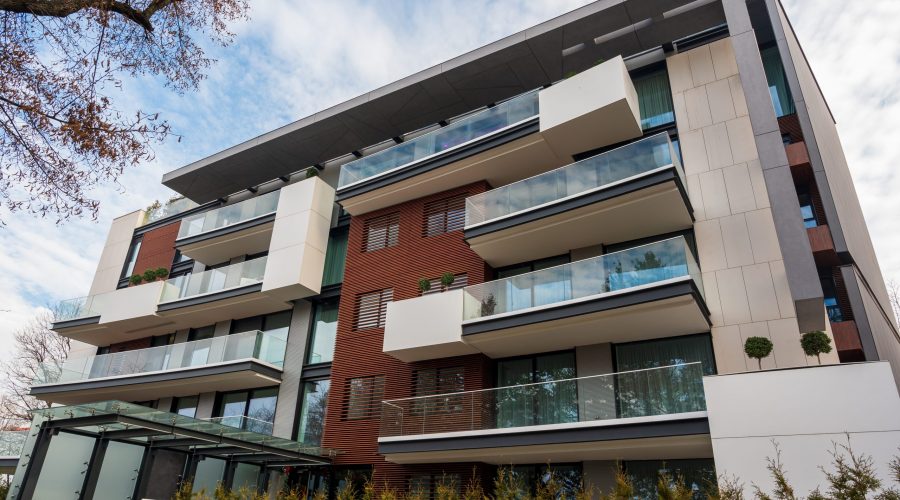 Modern apartment house during the day, Bucharest, Romania